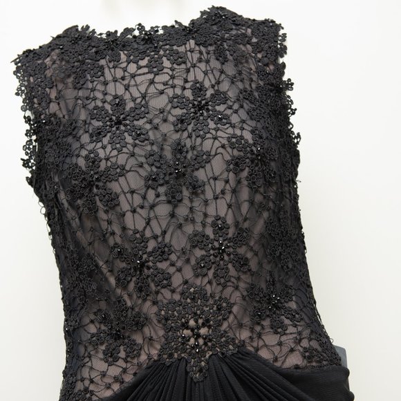 Tadashi Shoji Evening Gown Sleeveless Maxi Formal Lace Floral Black Size 8 New - Picture 2 of 7